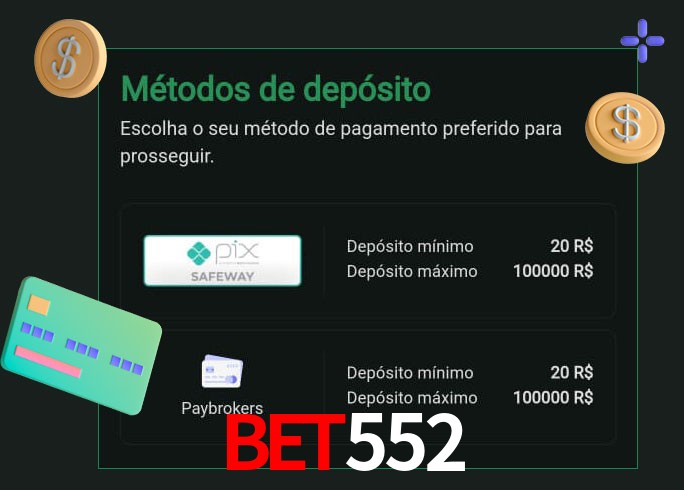 O cassino bet552 oferece uma grande variedade de métodos de pagamento